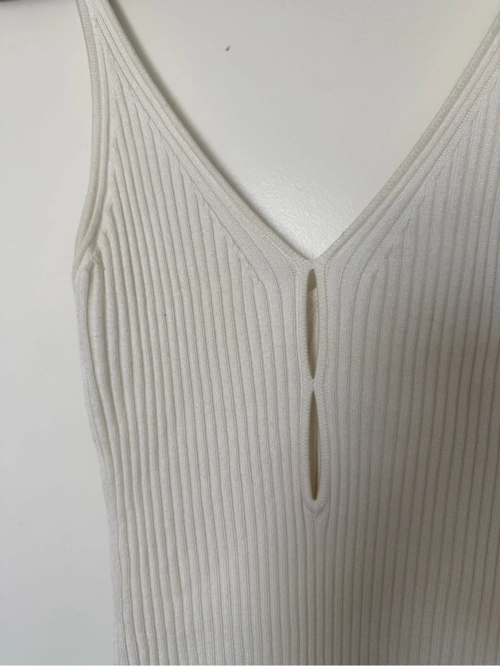 Slim Ribbed White V-Neck Sweater Dress